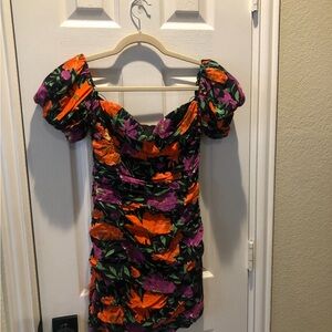 Zara Black Dress with Orange and Purple Floral Pattern